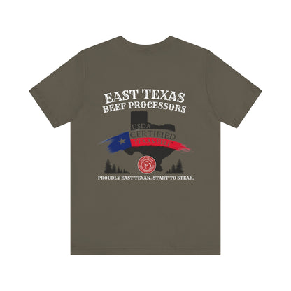 East Texas Beef Processors Tee, Unisex Short Sleeve Tee, Casual Wear, Texas Pride Shirt, Gift for Texans, Farm Life Apparel
