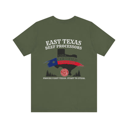 East Texas Beef Processors Tee, Unisex Short Sleeve Tee, Casual Wear, Texas Pride Shirt, Gift for Texans, Farm Life Apparel