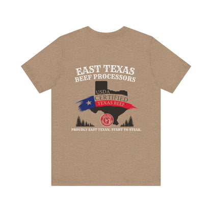 East Texas Beef Processors Tee, Unisex Short Sleeve Tee, Casual Wear, Texas Pride Shirt, Gift for Texans, Farm Life Apparel