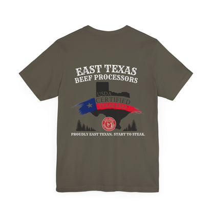 East Texas Beef Processors Tee, Unisex Short Sleeve Tee, Casual Wear, Texas Pride Shirt, Gift for Texans, Farm Life Apparel