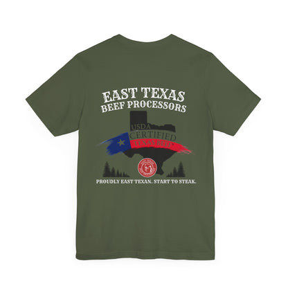 East Texas Beef Processors Tee, Unisex Short Sleeve Tee, Casual Wear, Texas Pride Shirt, Gift for Texans, Farm Life Apparel