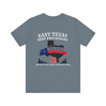 East Texas Beef Processors Tee, Unisex Short Sleeve Tee, Casual Wear, Texas Pride Shirt, Gift for Texans, Farm Life Apparel