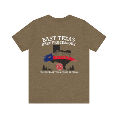East Texas Beef Processors Tee, Unisex Short Sleeve Tee, Casual Wear, Texas Pride Shirt, Gift for Texans, Farm Life Apparel